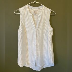 Tommy Bahama Women's XS Sleeveless Linen Top‎ Blue White Striped Button Down